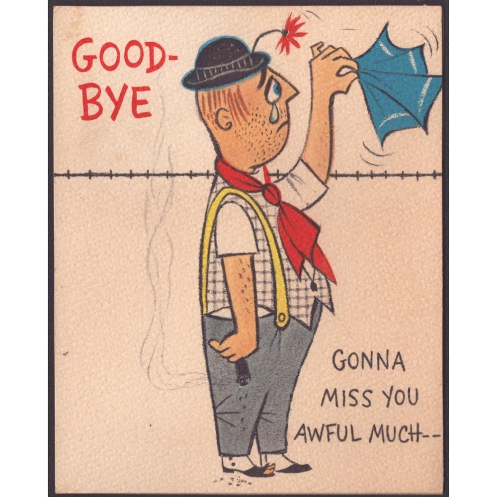 Vintage Hallmark Goodbye Greeting Card Hobo Cartoon Mid-Century Used